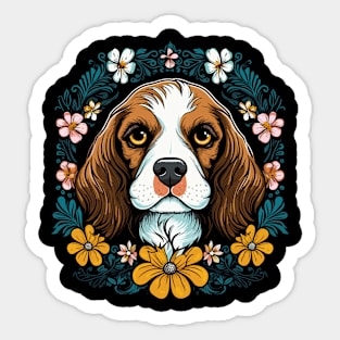 King Charles Spaniel with daisies illustration Sticker